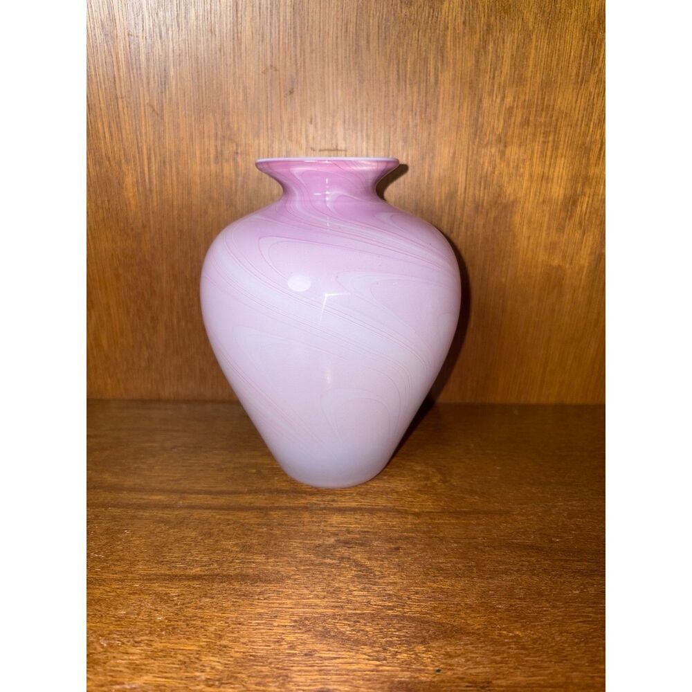 Vintage Handblown Pink and White Small Vase Vitrix Glass Corning 1992 Signed